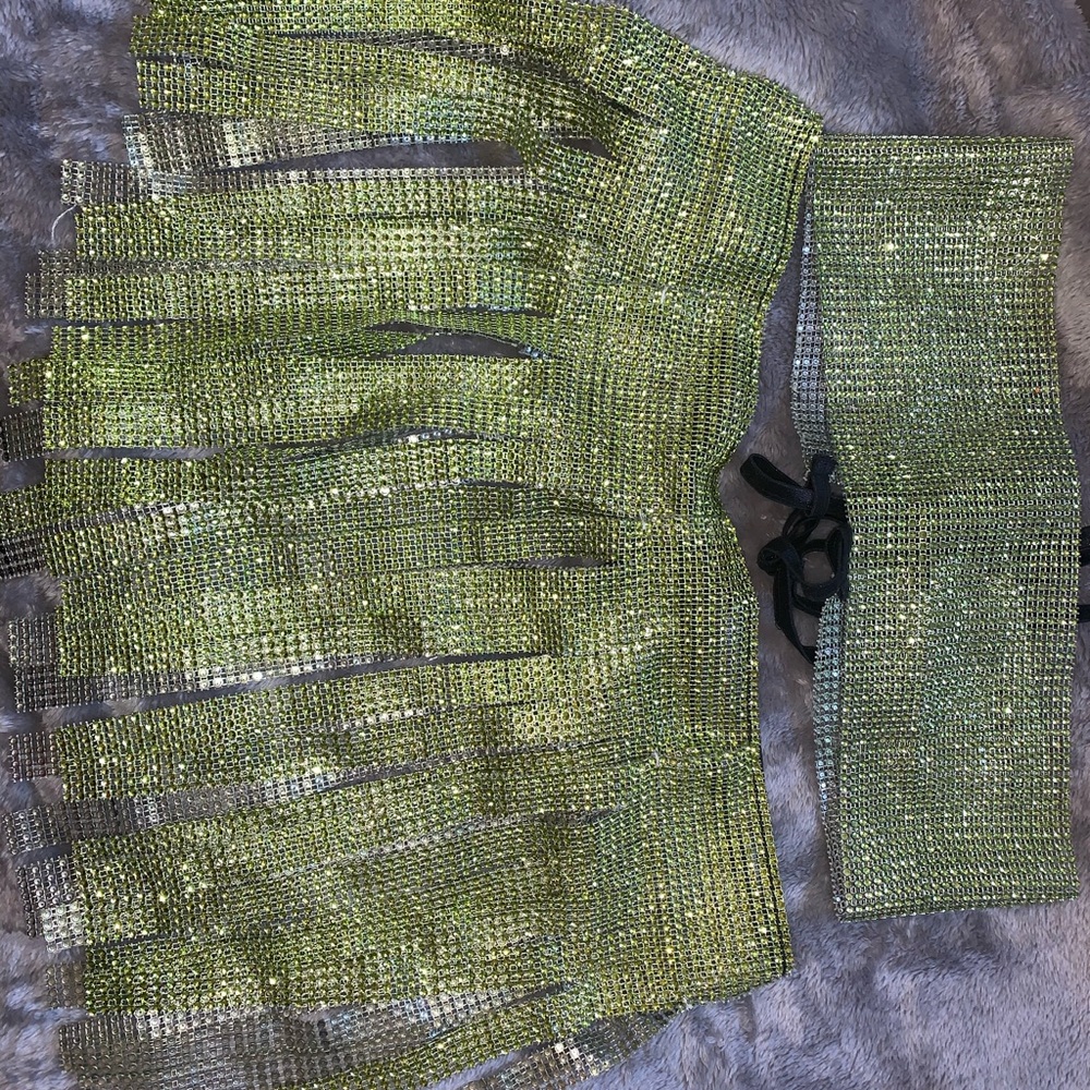 Glitter green bandeau and skirt set